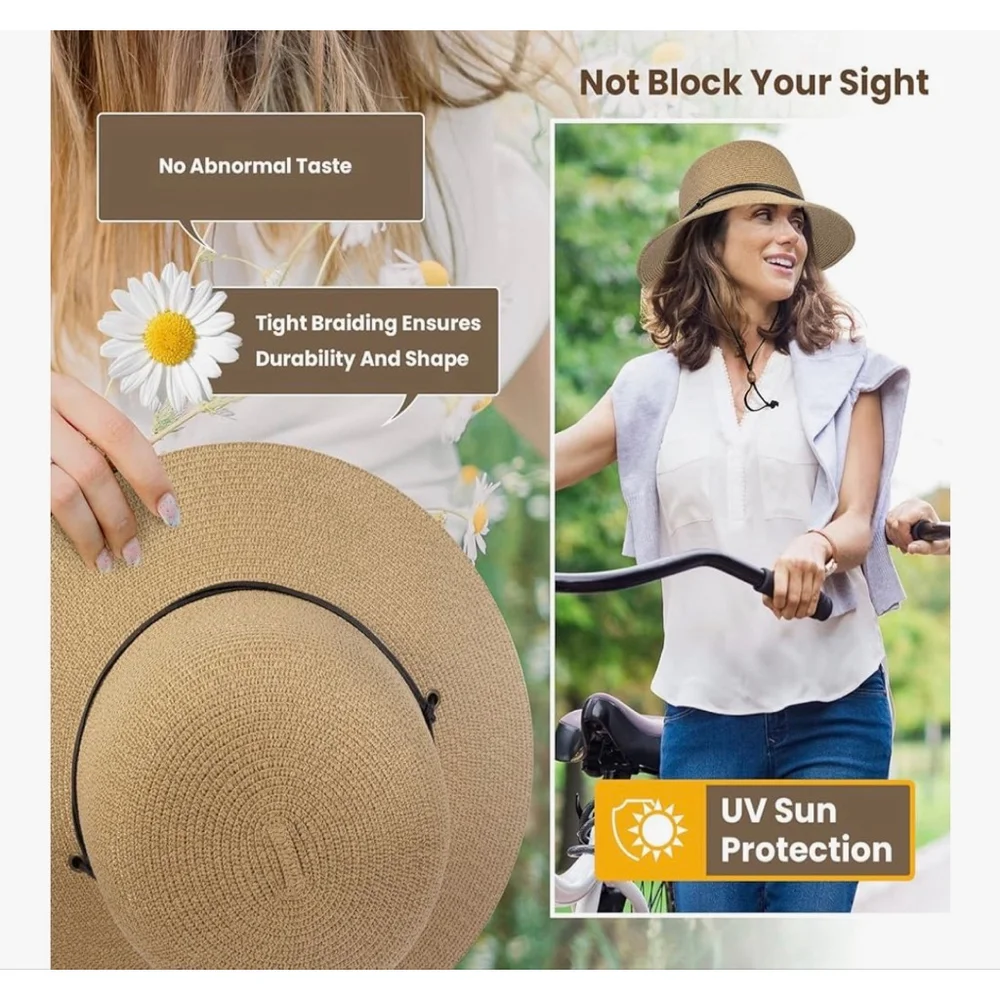 NEW Simplicity Beige Straw Sun Hat with Black Band One Size